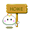 a bunny holding a sign reading "home"